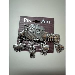 Noah‎ Ark Pin JJ Jonette Brooch Pewter Animal Charms Not Artifact VINTAGE